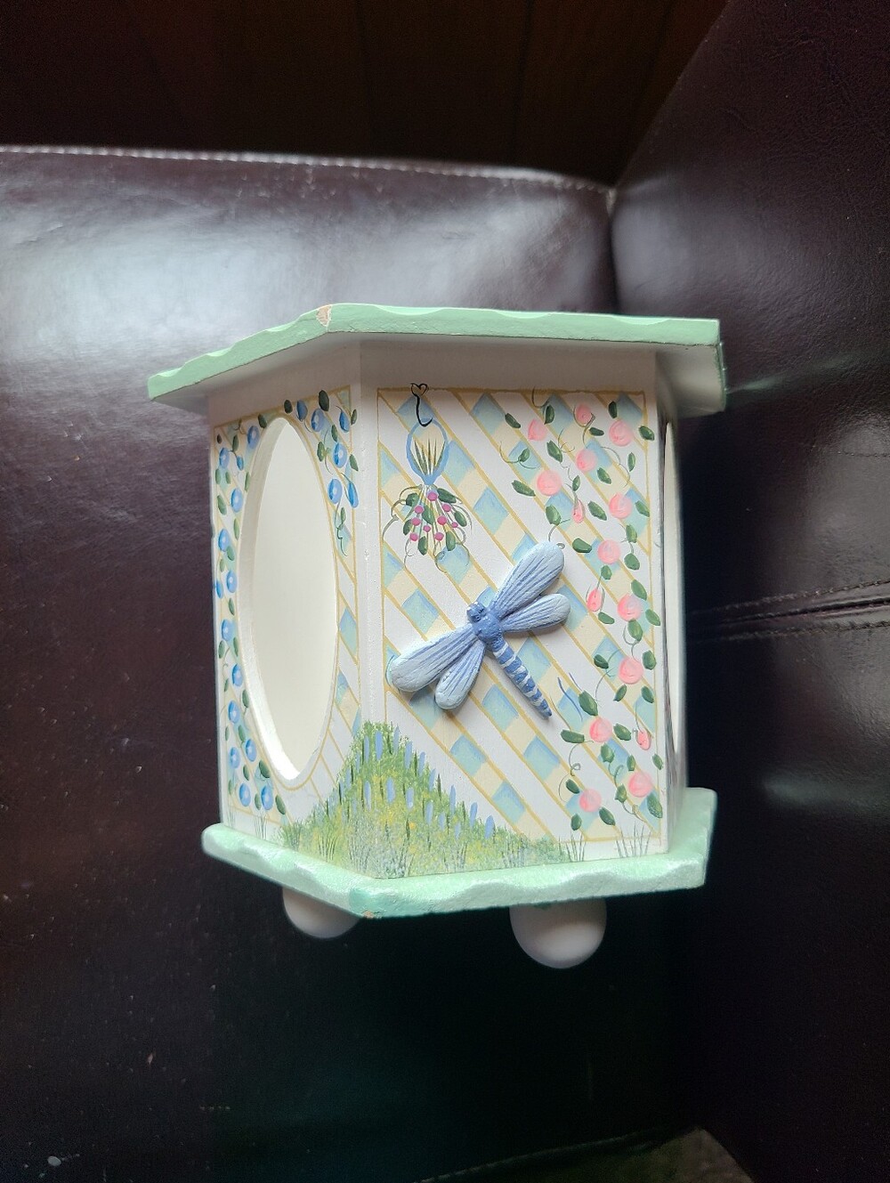 Hand-Painted Dragonfly Decorative Wooden Box - Pastel Floral